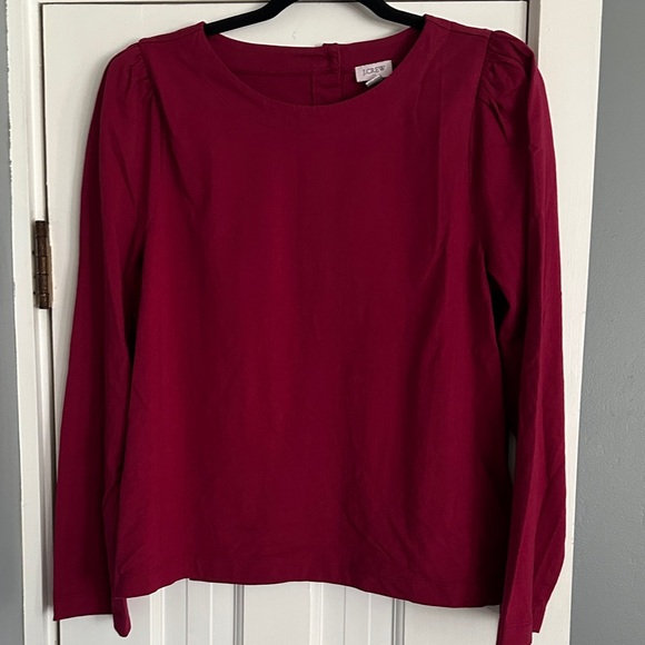 J. Crew Rich Burgundy 100% Cotton Puff Sleeve Button Back Blouse - Picture 1 of 8